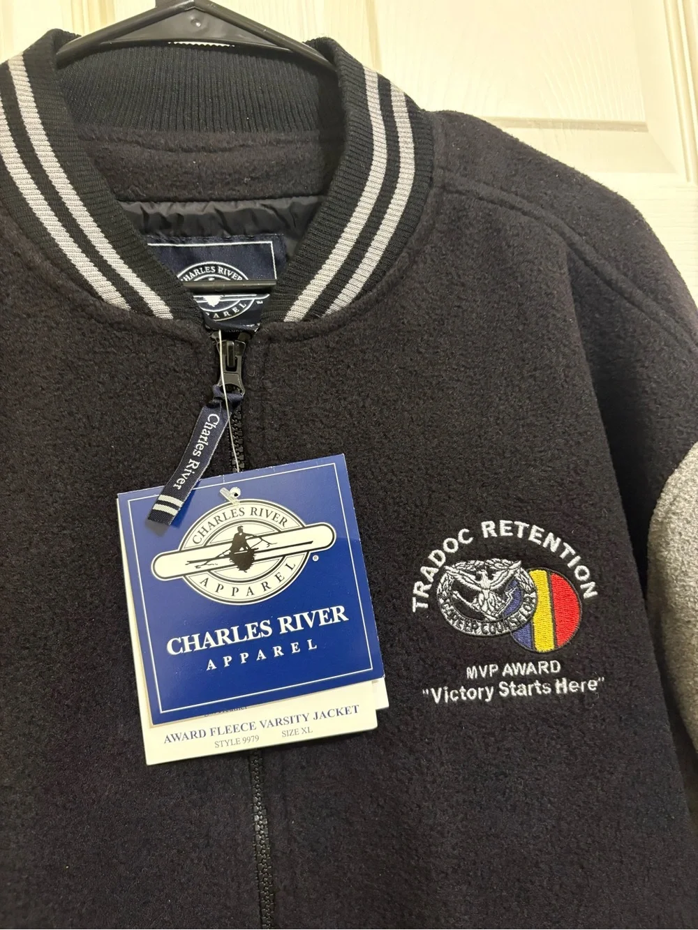 Charles River Apparel “Victory Starts Here” Black Fleece Varsity Jacket